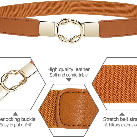 Skinny Belts for Women 5 Pack - Various Colors & Unique Buckle Designs - Picture 2 of 6